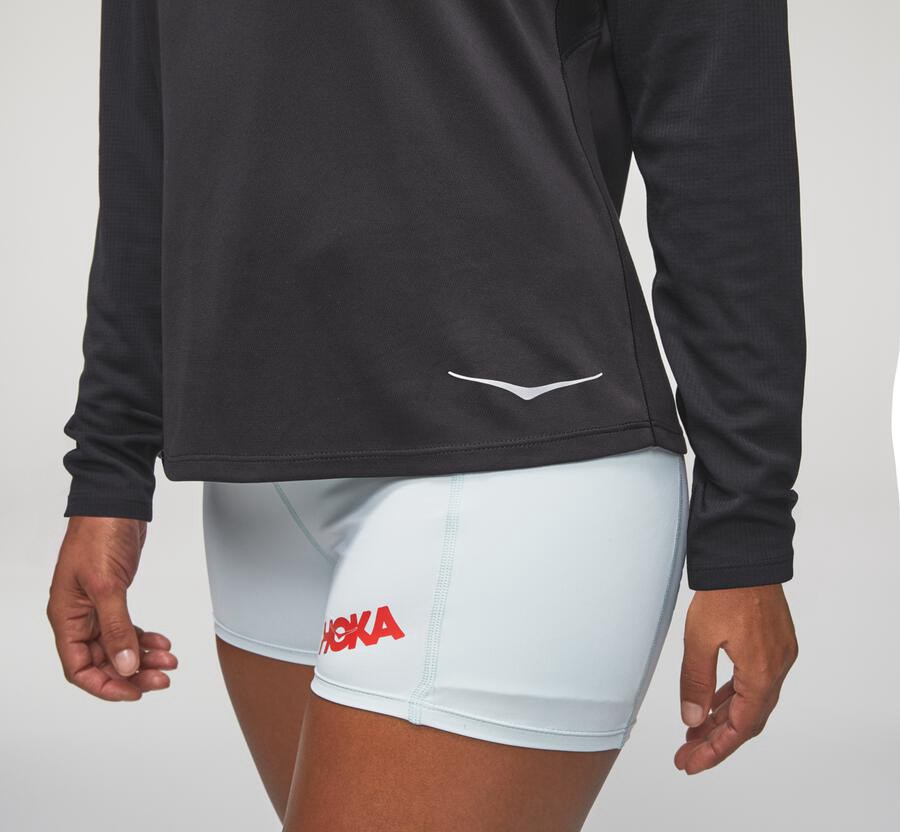 Hoka Australia One One Performance Long Sleeve - Womens Tops Black - ZRYDG-3417